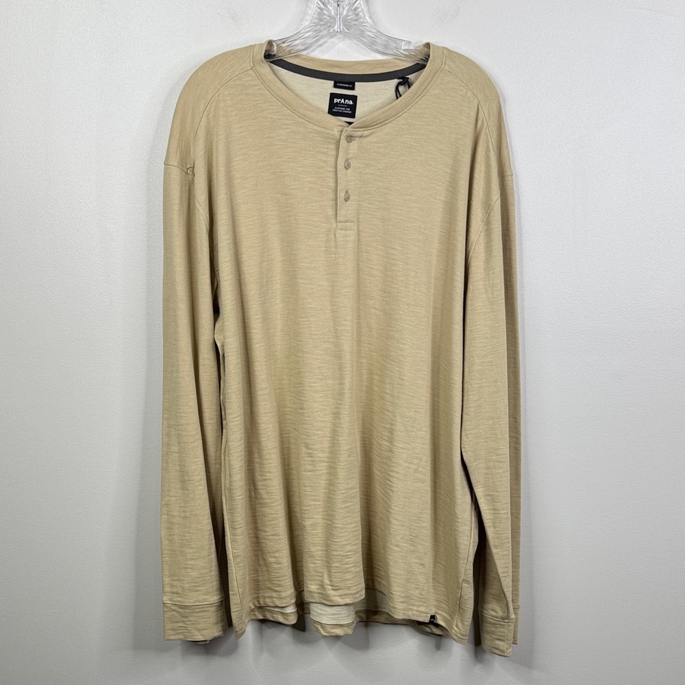 prAna Men's XXL Ronnie Henley Long Sleeve Shirt Textured Knit in Sandstone NWT